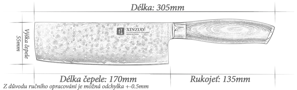 Nakiri nůž XinZuo Ya B20 velikost nože